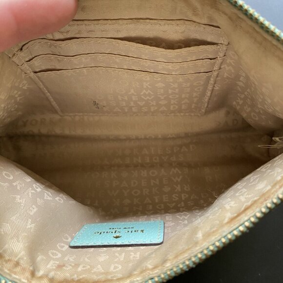 KATE SPADE Robins Egg Blue Pebbled Leather Wristlet Pouch Clutch Wallet - Picture 6 of 8
